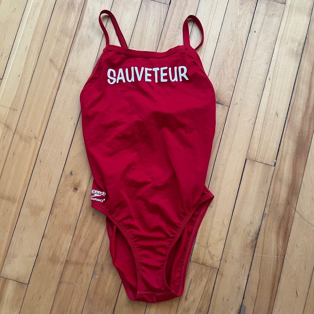 Speedo Red One Piece Swimsuit SAUVETEUR Endurance+ Lifeguard Swimwear Size 6 32